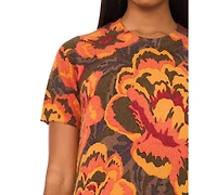 Msk Petite Short Sleeves Printed Sweater Shift Dress