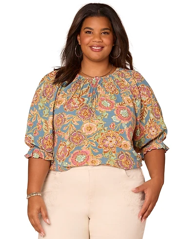 Democracy Plus Elbow-Sleeve Scoop Neck Top