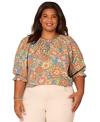 Democracy Plus Elbow-Sleeve Scoop Neck Top