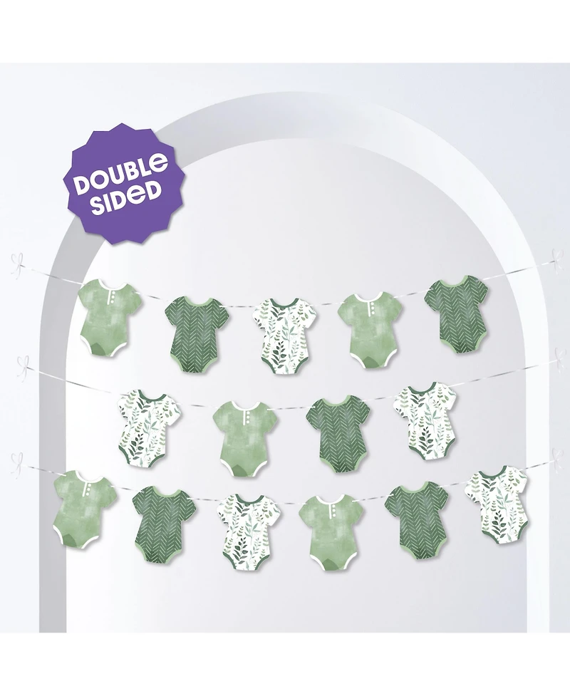 Big Dot of Happiness Boho Botanical Baby Garland Banner, 30 Feet of Cord, 15 Double-Sided Bodysuits