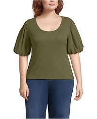 Lands' End Women's Plus Drapey Rib Puff Sleeve Scoop Neck Top