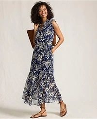 Lands' End Women's Chiffon Maxi Dress with Ruffle Detail