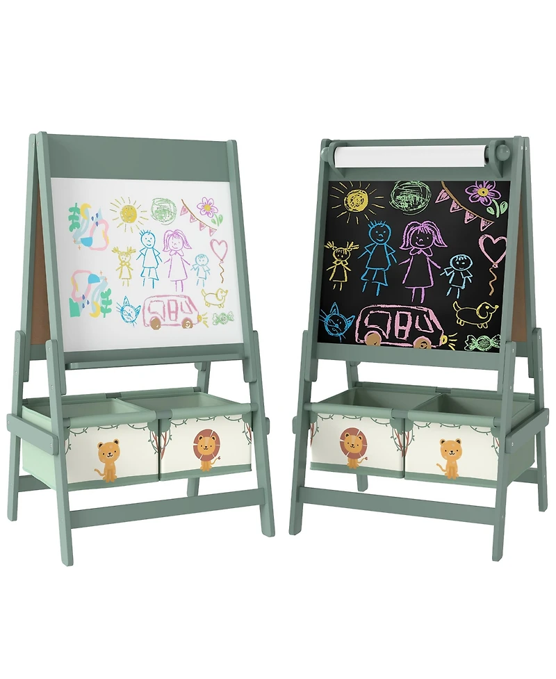 Qaba 3-in-1 Art Easel for Kids, Double-Sided Kids with Paper Roll,