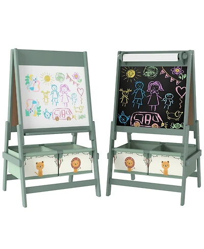 Qaba 3-in-1 Art Easel for Kids, Double-Sided Kids with Paper Roll,