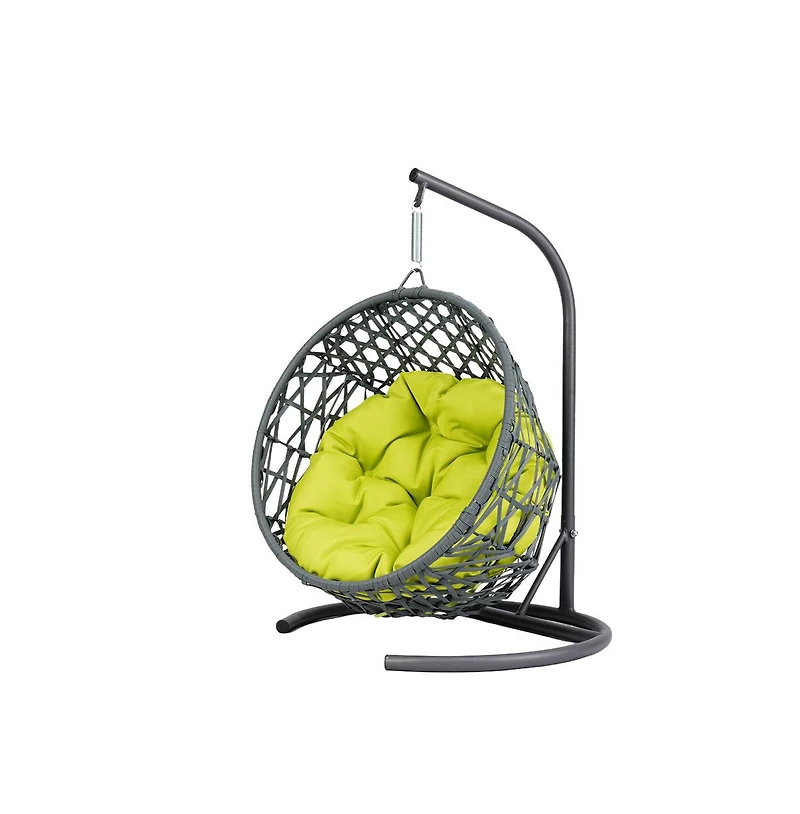 Zeus & Ruta Rattan Cat Egg Chair with Stand and Cushion in Green