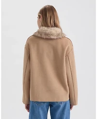 Ellen Tracy Women's Short Faux Wool Jacket with Detachable Faux Fur Collar