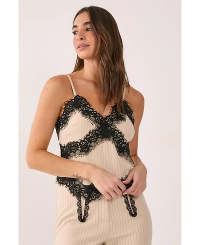 Nasty Gal Women's Pinstripe Lace Trim Tailored Strappy Top