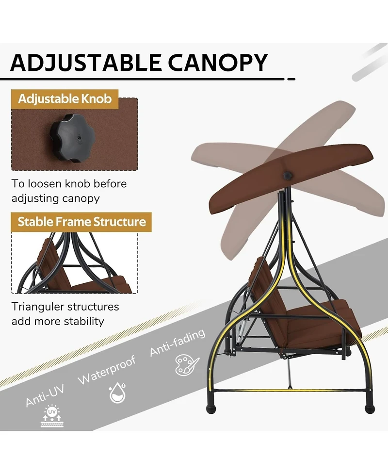 Aecojoy 3 Seats Porch Swing Chair with Adjustable Backrest & Canopy