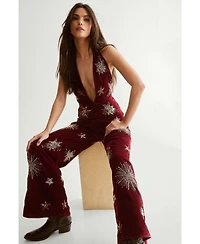 Nasty Gal Women's Star Embellished Velvet Halter Jumpsuit
