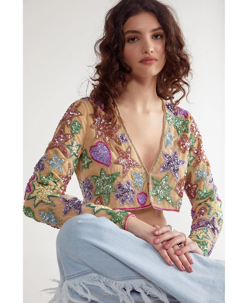 Nasty Gal Women's Star And Heart Embellished Crop Jacket