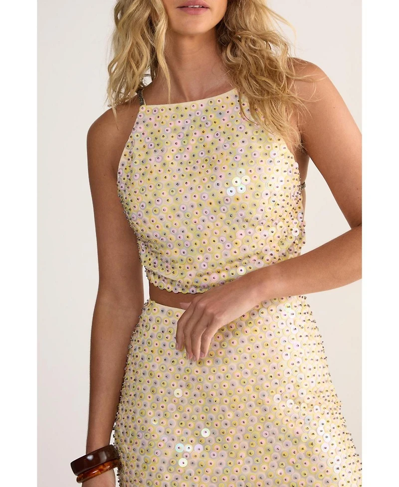 Nasty Gal Women's Studded Sequin Beaded Strap Crop Top