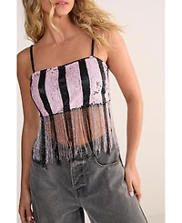 Nasty Gal Women's Stripe Sequin Tassel Crop Top