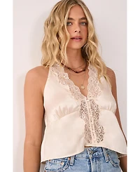 Nasty Gal Women's Satin Embroidered Lace Button Front Vest
