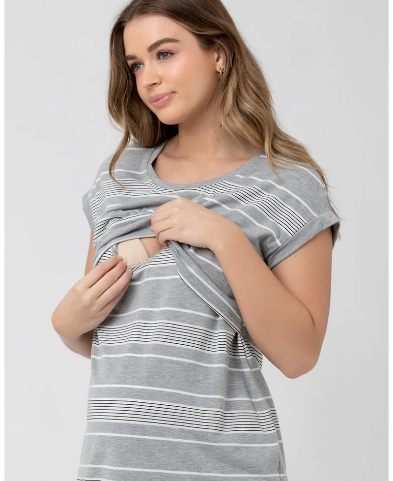 Ripe Maternity Woman's Stevie Nursing Nightie Silver, White, and Black - Comfortable Wear
