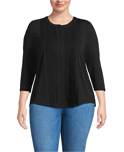 Lands' End Plus 3/4 Sleeve Lightweight Jersey Embellished Top
