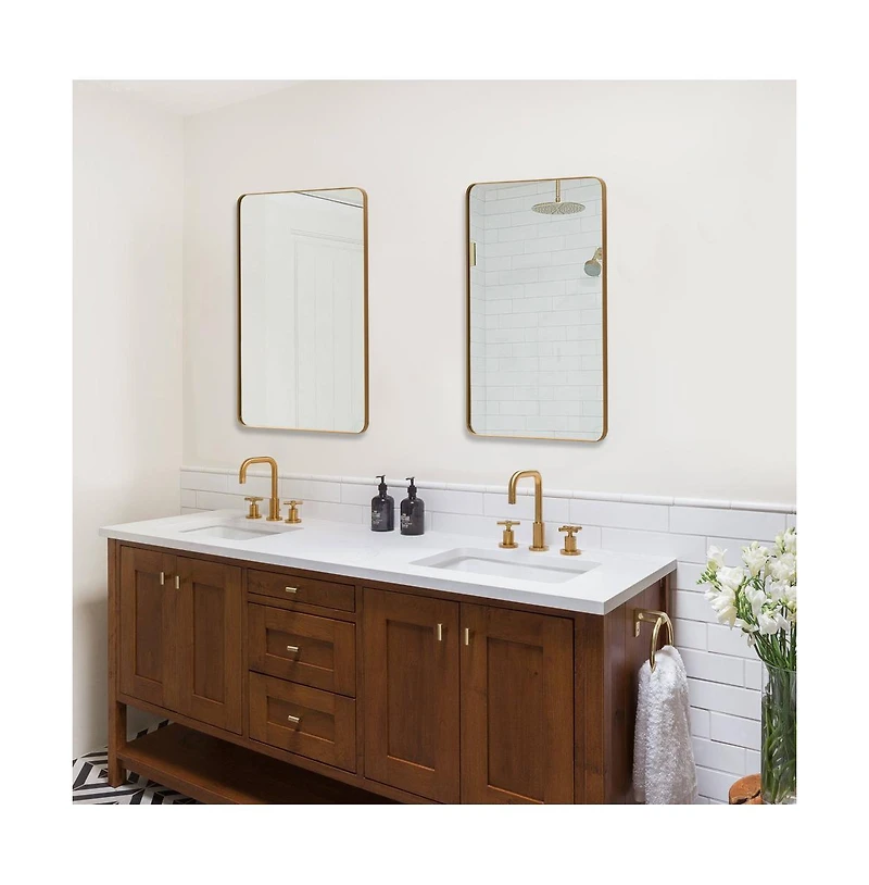 Basicwise Plastic Medicine Cabinet with Beveled Edge Mirror Door and Round Corner Metal Frame, Surface or Recessed Mount Options