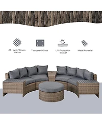 Outsunny 8pc Half Round Patio Rat Sofa Furniture Set w/ Side Tables,