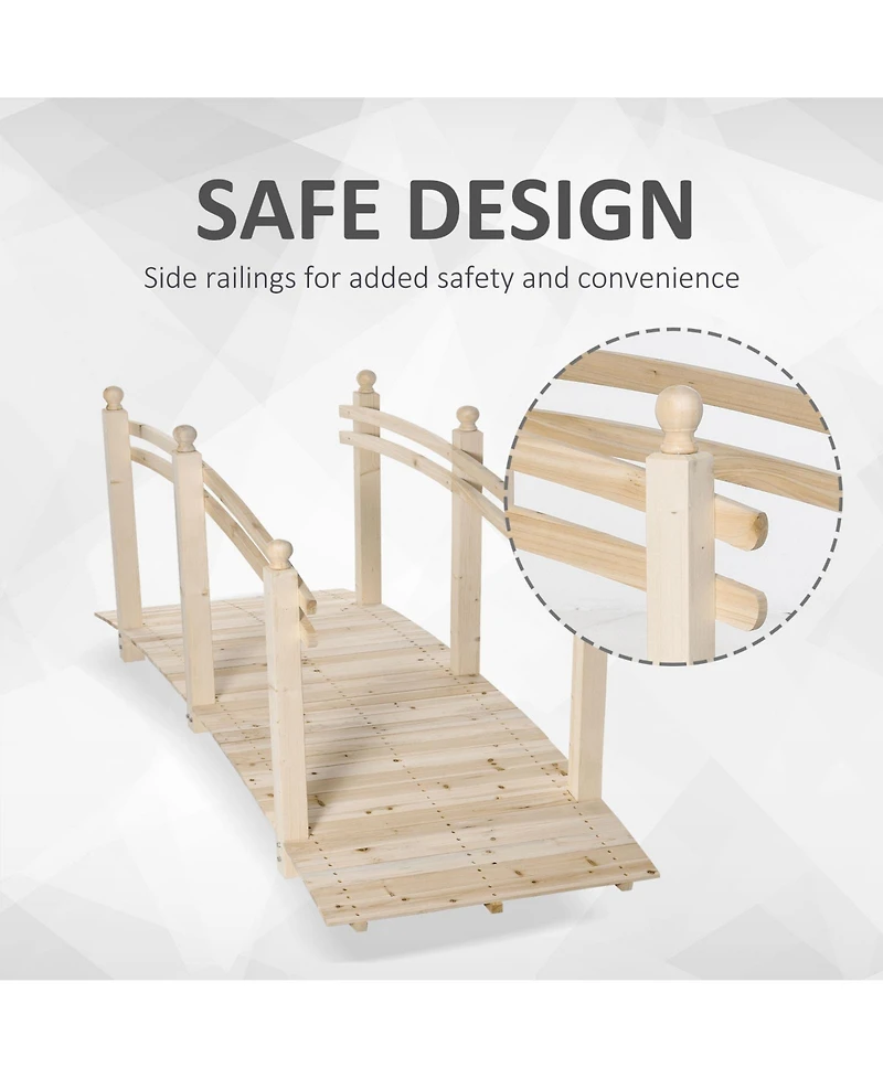 Outsunny 7.5' Fir Wood Garden Bridge Arc Walkway with Side Railings, Natural