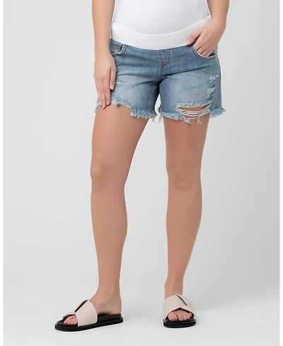 Ripe Maternity Pale Blue Distressed Denim Shorts for Maternity