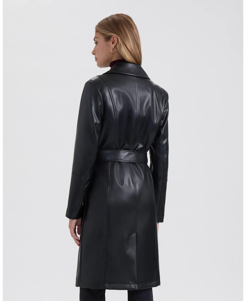Ellen Tracy Women's Single Breasted Faux Leather Trench