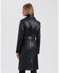 Ellen Tracy Women's Single Breasted Faux Leather Trench
