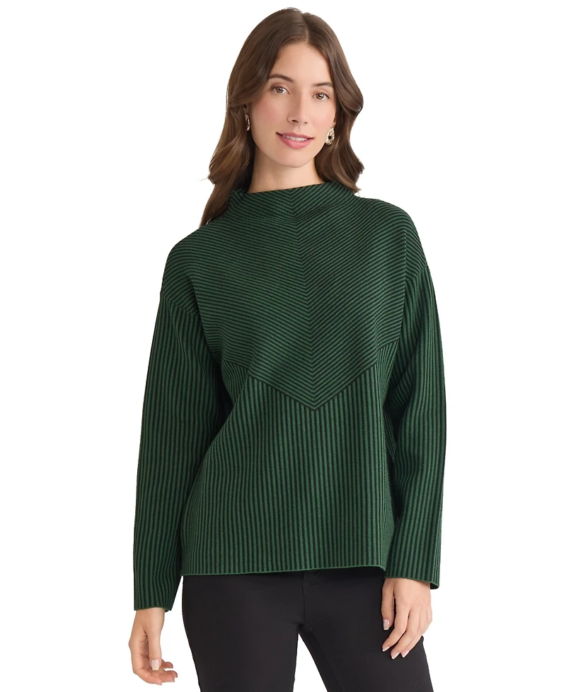 Jones New York Women's Striped Funnel Mock Neck Sweater