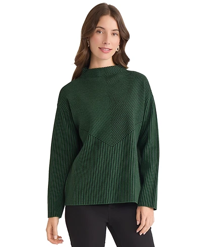 Jones New York Women's Striped Funnel Mock Neck Sweater