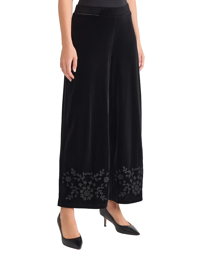 Jones New York Women's Embroidered Wide Leg Pants