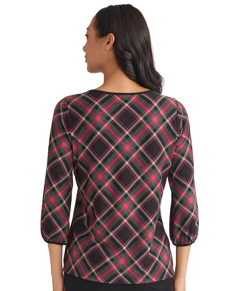 Jones New York Women's Printed Crew Neck Top