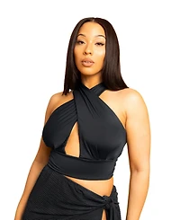 Rebdolls Plus Cross Over Crop Top - Black