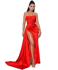 Miss Circle Women Holly Crystallized Corset High Slit Satin Gown