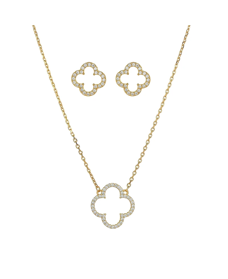 Bearfruit Jewelry Sterling Silver 18k Gold Plated Aria Clover Necklace & Stud Earrings Set