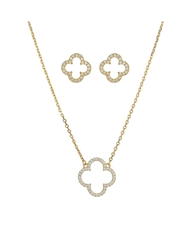 Bearfruit Jewelry Sterling Silver 18k Gold Plated Aria Clover Necklace & Stud Earrings Set