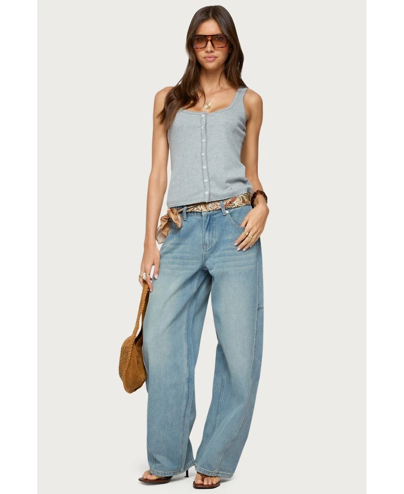 Edikted Womens Gwenne Pointelle Button Up Tank Top