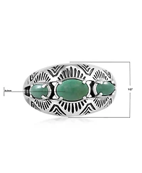 American West Jewelry Sterling Silver Green Turquoise 3-Stone Oval Band Ring, 9