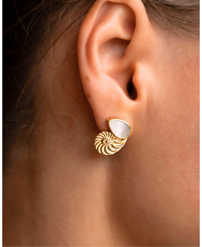 Ottoman Hands Nautilus Seashell Mother of Pearl Stud Earrings