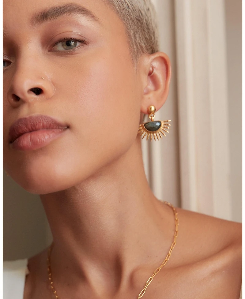 Ottoman Hands Sunrise Labradorite Drop Stud Earrings