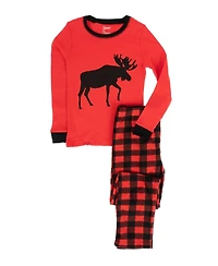 Leveret Kids Cotton Top and Fleece Pants Pajamas, Plaid Black Red, Matching Family Christmas Pajamas