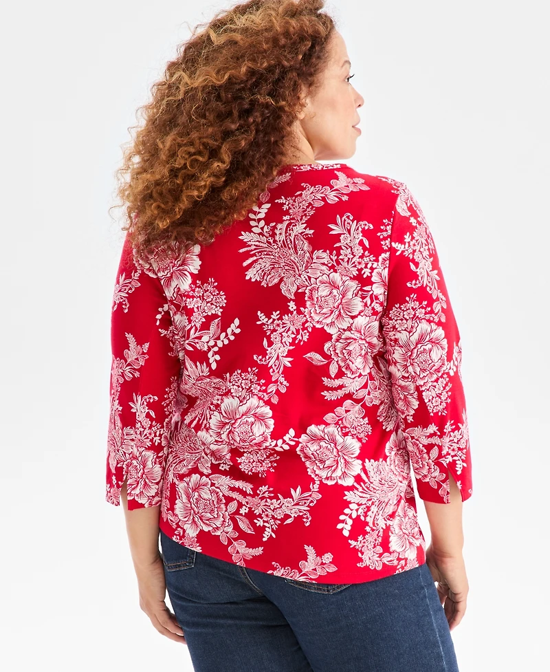 Style & Co Plus Size Printed Knit 3/4-Sleeve Top, Macy's Exclusive