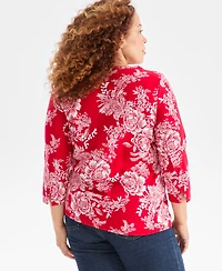 Style & Co Plus Size Printed Knit 3/4-Sleeve Top, Macy's Exclusive