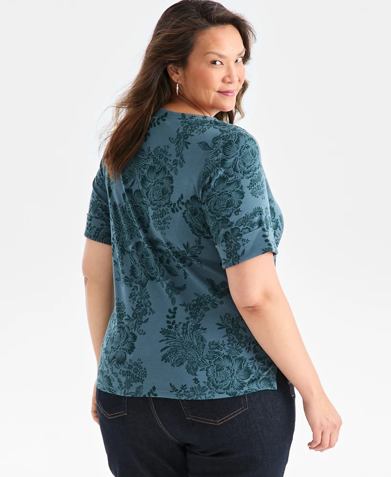 Style & Co Plus Printed Elbow-Sleeve Top