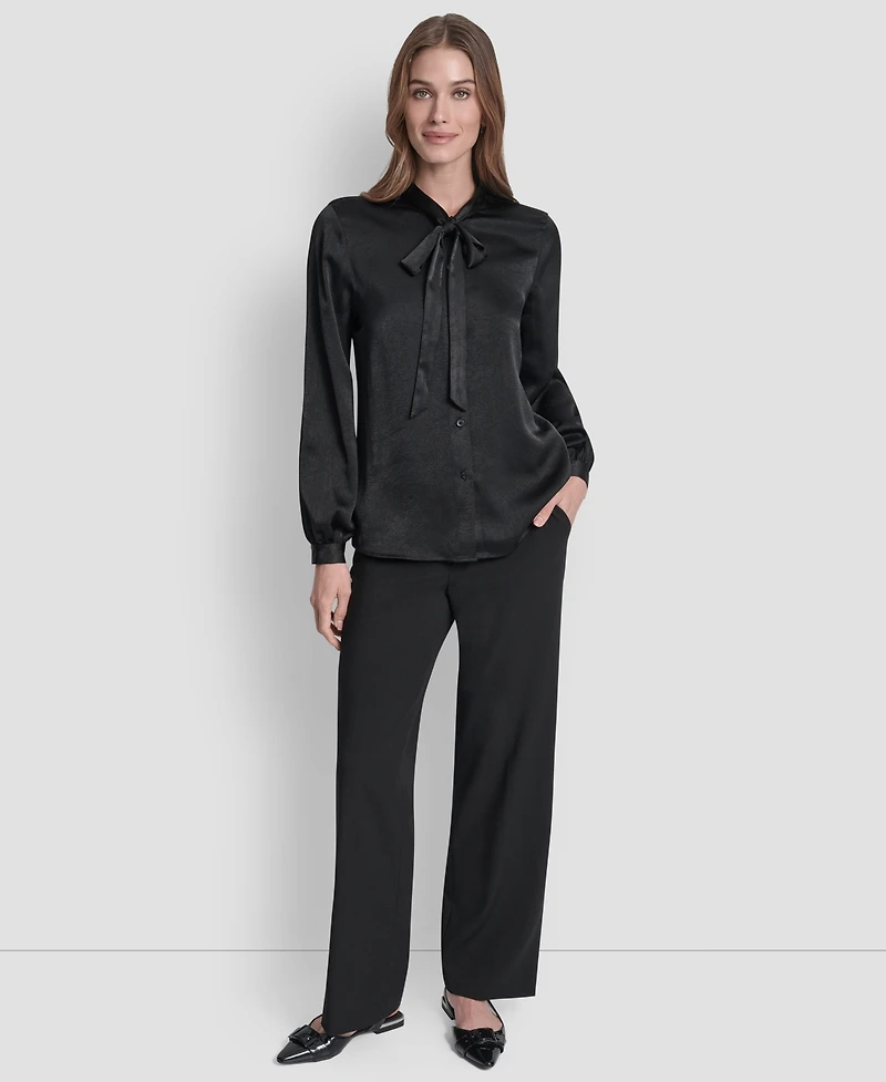 Dkny Women's Crushed Satin Long Sleeve Blouse