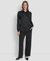 Dkny Women's Crushed Satin Long Sleeve Blouse