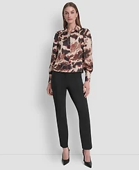 Dkny Women's Covered Placket Long Balloon Sleeve Woven Blouse