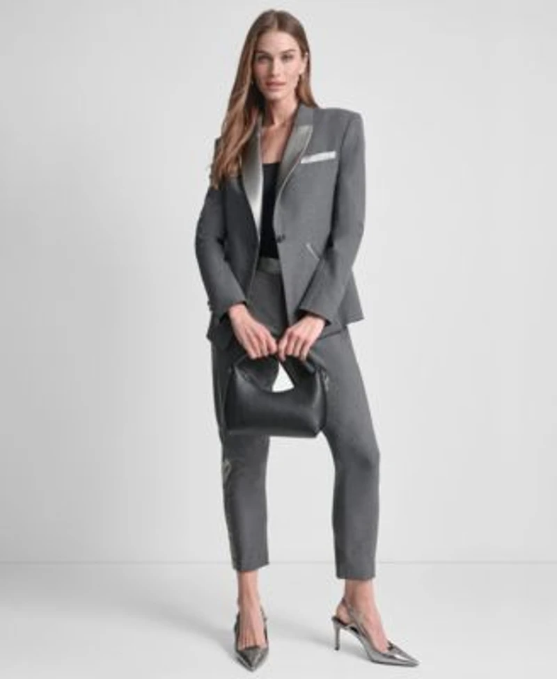 Dkny Womens Notch Collar One Button Tuxedo Jacket Mid Rise Pants