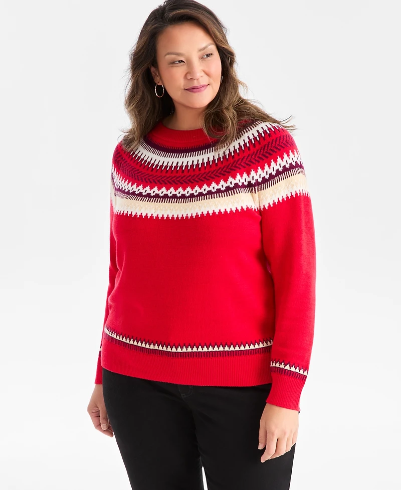 Style & Co Plus Fair Isle Crewneck Pullover Sweater, Macy's Exclusive