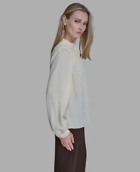 Bcbg Women's Long Sleeve Tie Collar Top
