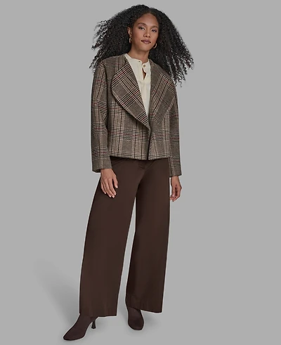 Bcbg Women's Plaid Crop Open Front Jacket