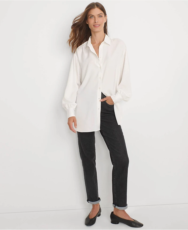 Lands' End Women's Long Sleeve Oversized Satin Buttondown Tunic