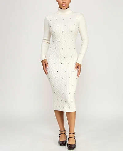 Rosie Harlow Juniors' Cable Knit Rhinestones Sweater Dress